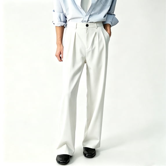 Men's Solid Formal Suit Pants Classic Cuffed Hem Adjustable Stretch Waist S-XL