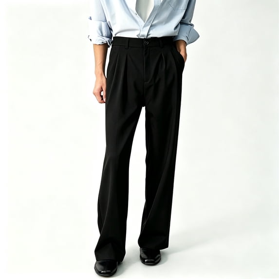 Men's Solid Formal Suit Pants Classic Cuffed Hem Adjustable Stretch Waist S-XL