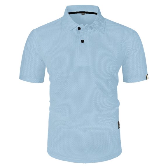 Men's Solid Henley Shirt Short Sleeve T-Shirt Casual Top Pullover Summer Lightweight Tee Shirts with Button,Color:Light Blue,3XL