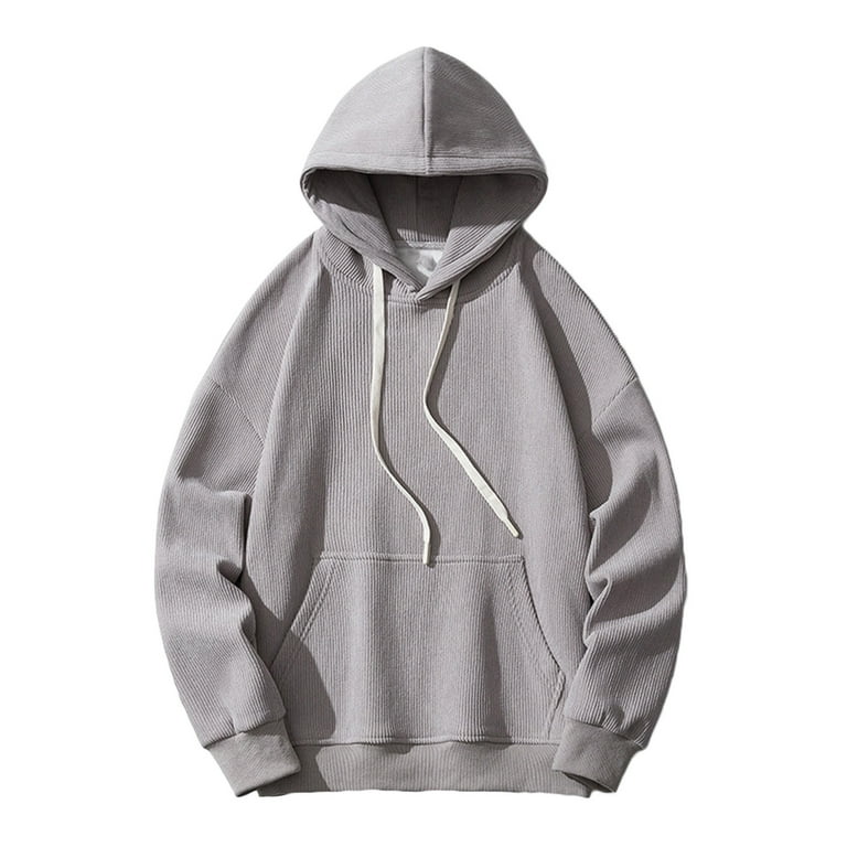 Men s Solid Hooded Sweatshirt Long Sleeve Rib Knitted Hoodie Pullover Plus Size Thick Corduroy Patchwork Hoodies Walmart