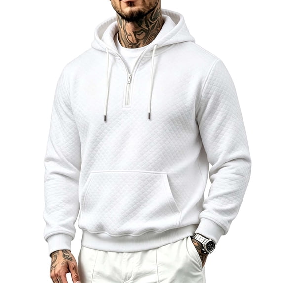 Men's Solid Long Sleeve Half Zip Hooded Sweatshirt - Walmart.com