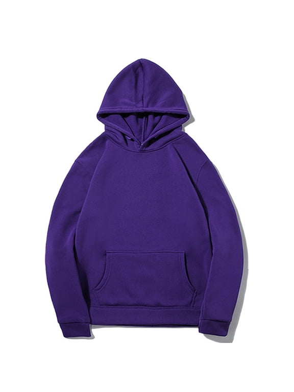 Men’s Solid Long Sleeve Hooded Pullover Sweatshirt Loose Fit Casual Athletic Hoodie For Everyday Sports Outfit Purple L
