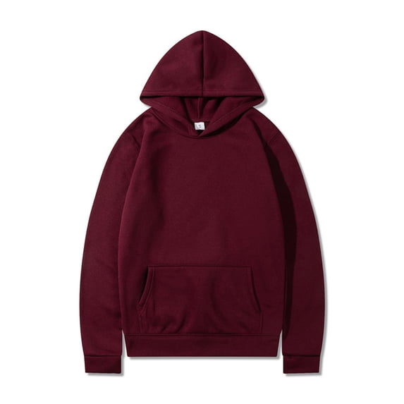 Men’s Solid Long Sleeve Hooded Pullover Sweatshirt Loose Fit Casual Athletic Hoodie For Everyday Sports Outfit Wine S