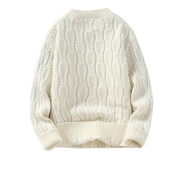 Men's Solid Long Sleeve Sweaters Simple Casual Crew Neck Cable Knit Sweater Warm Winter Pullover Tops Plus Size Undershirts