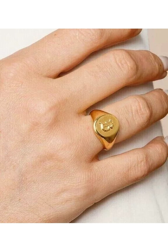 Men's Solid Metal Customized Letter Signet Ring 14K Yellow Gold Plated Silver