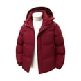 thumbnail image 1 of Men's Solid Padded Jacket Thickened Zip Pockets Jacket Warm Long Sleeve Coat With Removable Hood Wine L, 1 of 6