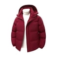 thumbnail image 1 of Men's Solid Padded Jacket Thickened Zip Pockets Jacket Warm Long Sleeve Coat With Removable Hood Wine M, 1 of 6
