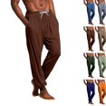 thumbnail image 1 of Men's Solid Pajama Pants Drawstring Elastic Waist Lounge Pants Jogger Ankle Soft Sleep Pants with Side Pockets ,L,Coffee, 1 of 9