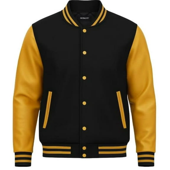 Men's Solid Plain Varsity Buttoned Original Leathered Thick Jacket