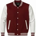 thumbnail image 1 of Men's Solid Plain Varsity Buttoned Original Leathered Thick Jacket, 1 of 1