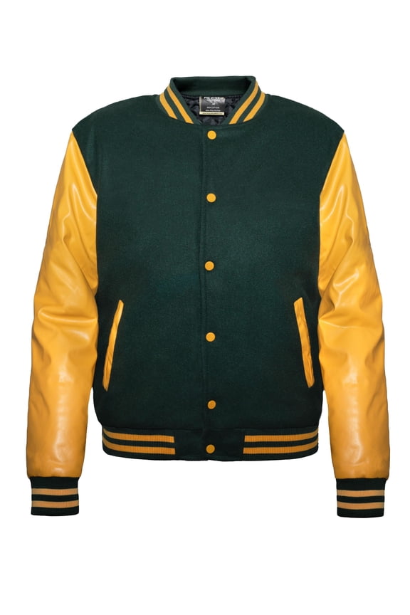 Men's Solid Plain Varsity Buttoned Original Leathered Thick Jacket