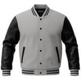 thumbnail image 1 of Men's Solid Plain Varsity Buttoned Original Leathered Thick Jacket, 1 of 1