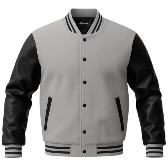 Men's Solid Plain Varsity Buttoned Original Leathered Thick Jacket