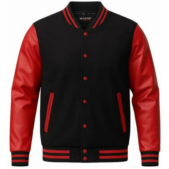 Men's Solid Plain Varsity Buttoned Original Leathered Thick Jacket