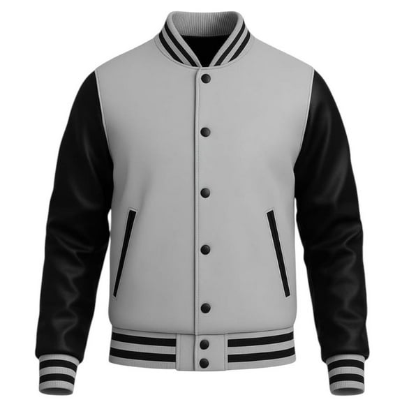Men's Solid Plain Varsity Buttoned Original Leathered Thick Jacket