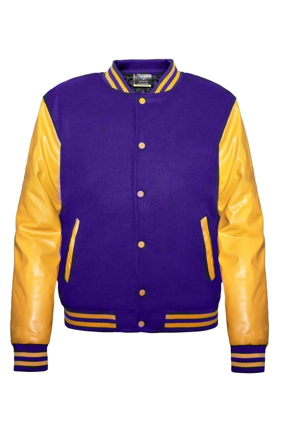 Men's Solid Plain Varsity Buttoned Original Leathered Thick Jacket