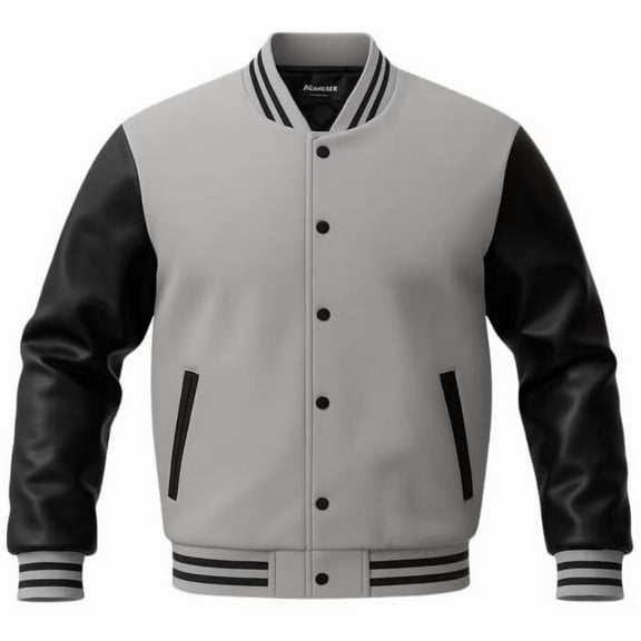 Men's Solid Plain Varsity Buttoned Original Leathered Thick Jacket