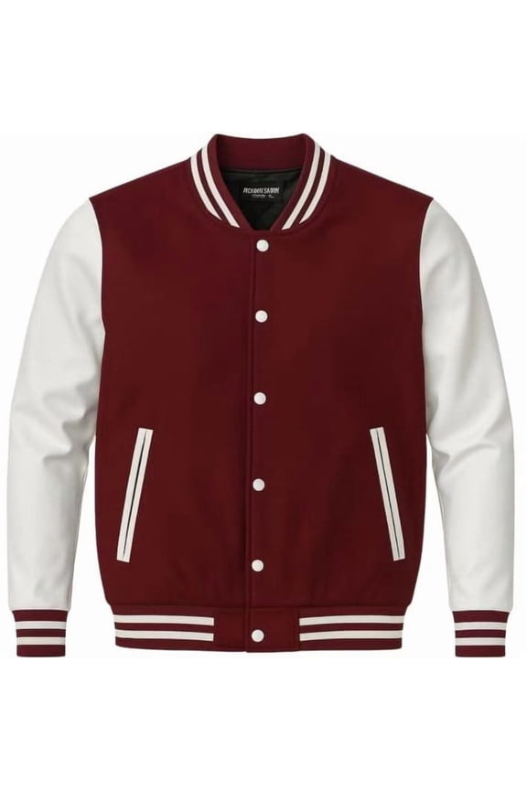 Men's Solid Plain Varsity Buttoned Original Leathered Thick Jacket