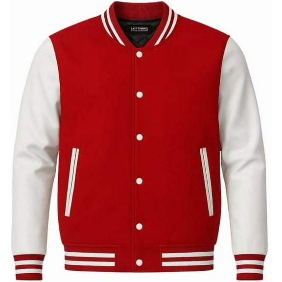Men's Solid Plain Varsity Buttoned Original Leathered Thick Jacket