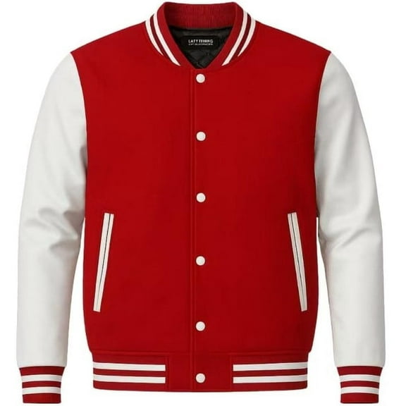 Men's Solid Plain Varsity Buttoned Original Leathered Thick Jacket
