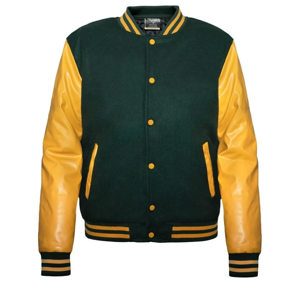 Men's Solid Plain Varsity Buttoned Original Leathered Thick Jacket