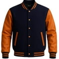 thumbnail image 1 of Men's Solid Plain Varsity Buttoned Original Leathered Thick Jacket, 1 of 1