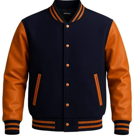 Men's Solid Plain Varsity Buttoned Original Leathered Thick Jacket