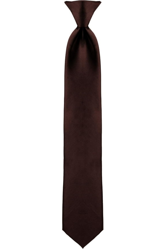 Men's Solid Poly Clip On Tie-Brown
