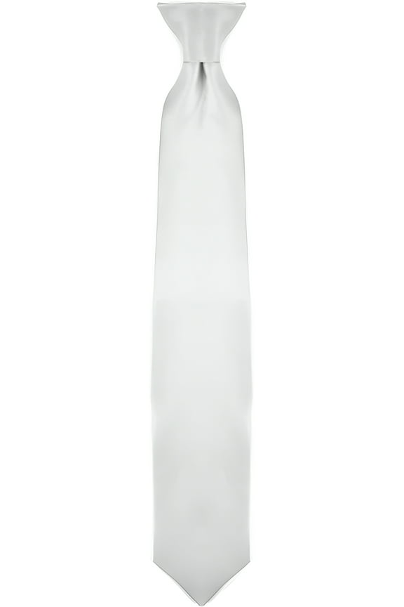 Men's Solid Poly Clip On Tie-White