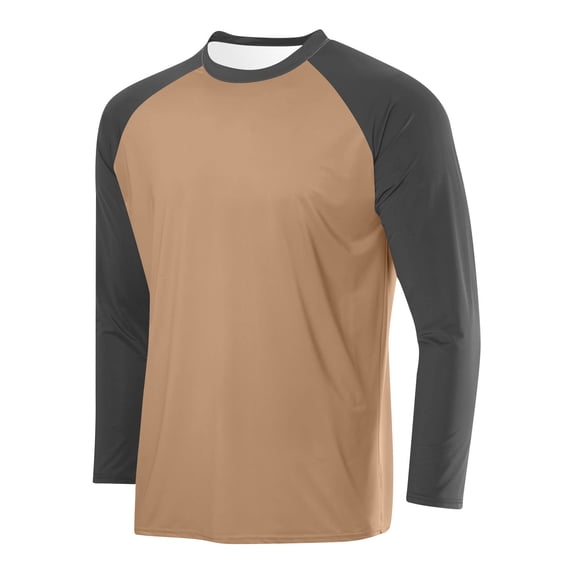 Men’s Solid Raglan Sleeve Crew Neck Long Sleeve Sports Shirt, Breathable Comfort Fit Long Sleeve T-Shirt for Active Daily Athletic Use Coffee XXXL