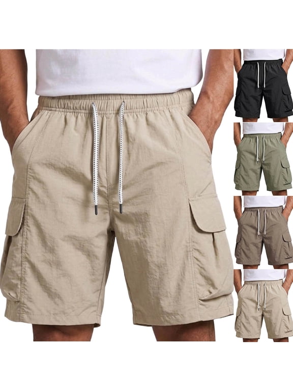 Men's Solid Relaxed Beach Five Inch Shorts, Elastic Custom Drawstring Waist Handy Side Storage Pockets Soft Lightweight Fabric, Multi Color Casual Shorts for Summer Spring
