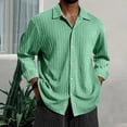 thumbnail image 1 of Men's Solid Ribbed Knit Button Down Shirts Casual Long Sleeve Solid Color Blouse Pullover Texture Collared Tops (XL, Green), 1 of 3