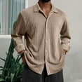 thumbnail image 1 of Men's Solid Ribbed Knit Button Down Shirts Casual Long Sleeve Solid Color Blouse Pullover Texture Collared Tops (XL, Khaki), 1 of 3