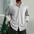 thumbnail image 1 of Men's Solid Ribbed Knit Button Down Shirts Casual Long Sleeve Solid Color Blouse Pullover Texture Collared Tops (XL, White), 1 of 3