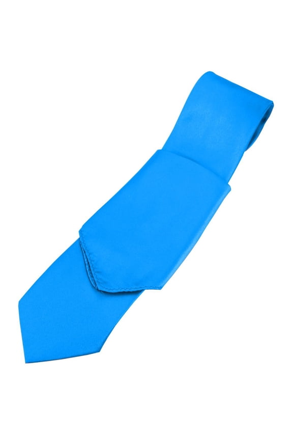 Men's Solid Satin Neck Tie and Hankie Set in Blue