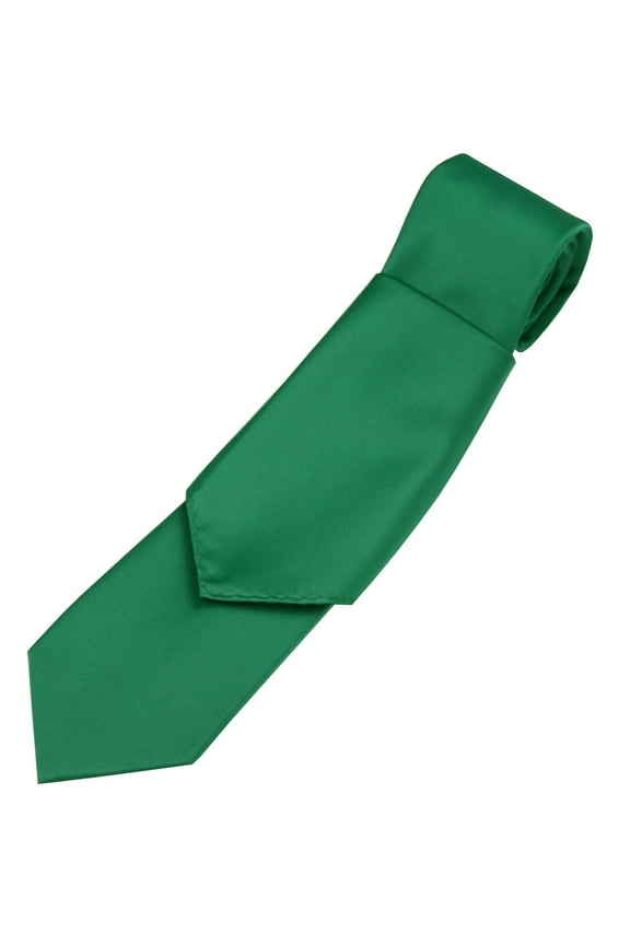 Men's Solid Satin Neck Tie and Hankie Set in Green