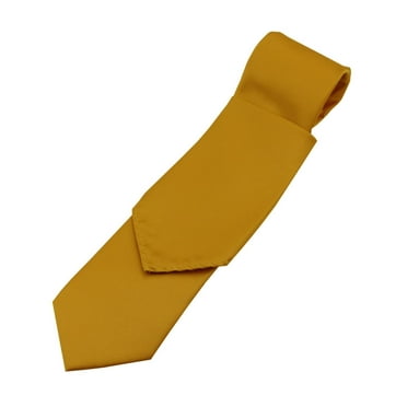 Men's Solid Satin Neck Tie and Hankie Set in Honey Gold