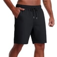 thumbnail image 1 of Men's Solid Seersucker Quick Dry Shorts 7 Inch, Elastic Drawstring Waist Casual Workout Beach Shorts with Pockets Black, 1 of 8