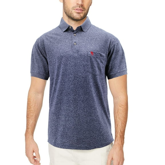 Men's Solid Short Sleeve Heathered Cotton Jersey Embroidered Logo Polo Shirt (Heather Navy, L)