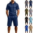 thumbnail image 1 of Men's Solid Short Sleeve Hoodie & Elastic Waist Shorts Set, All-Season Comfort Loose Fit Casual Two Piece Outfit for Home Party Indoor Outdoor Daily | TruHer,Light Blue 2XL, 1 of 9