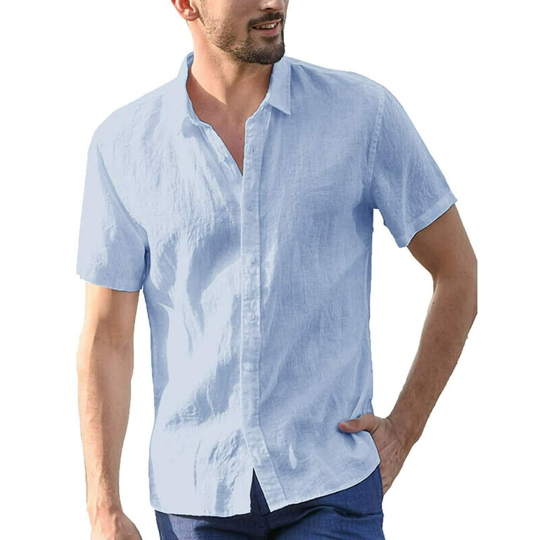 Men's Solid Short Sleeve Shirt Summer Button Washable Cotton Basic Casual Shirts  Tops Plus Size XXXL Clothes 