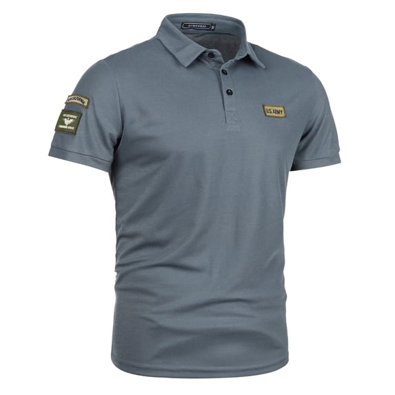 Men's Solid Short Sleeve Shirt with Button Lapel and Tie Label Top