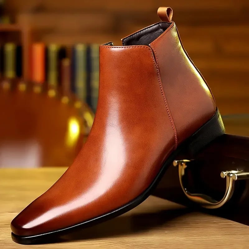 Men's Solid Squaredtoe Dress Boots, Waterproof Antiskid Sidezippered Boots For