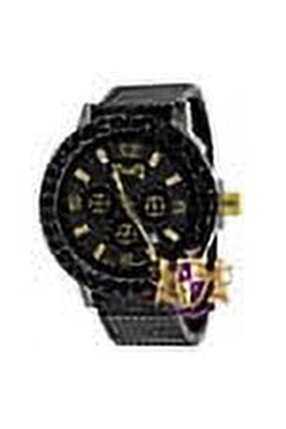 Men's Solid Stainless Steel Simulated Diamond Dial 18K Black Gold Finish XL 54mm Custom Watch W/Date