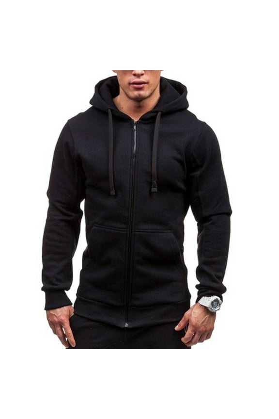 Men's Solid Stitching Drawstring Hooded Slim Fashion Jacket Coat Outwear Size:XL