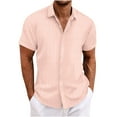 thumbnail image 1 of Men's Solid Striped Hawaiian Shirt Casual Lapel Button-down Shirts Trendy Cotton Linen Tops for Daily Travel Resort, 1 of 5