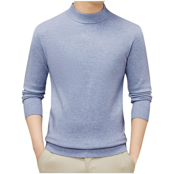 Men's Solid Sweater Long Sleeve Mock Neck Knit Basic Pullover Base Layer Light Blue L
