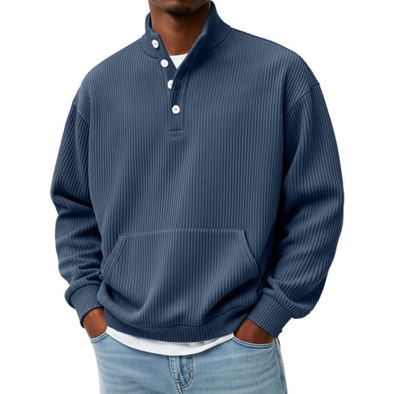 Men's Solid Sweatshirt Pit Strip Half Open Collar Casual Printed Sweatshirt for Fall Winter