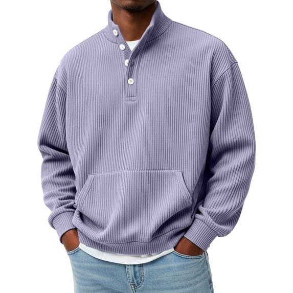 Men's Solid Sweatshirt Pit Strip Half Open Collar Casual Printed Sweatshirt for Fall Winter