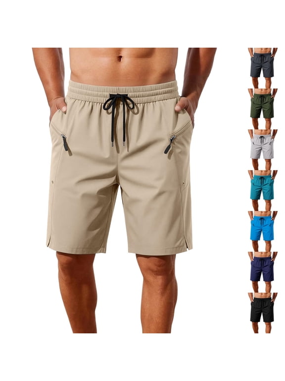 Men's Solid Swim Trunks Quick Dry Beach Shorts Zipper Pocket Summer Casual Joggers Lightweight Elastic Waist Quick Dry Breathable Stretchy Swimwear For Pool Surfing Vacation